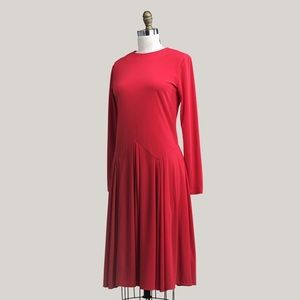 80s Red Pleated Waist Dress
